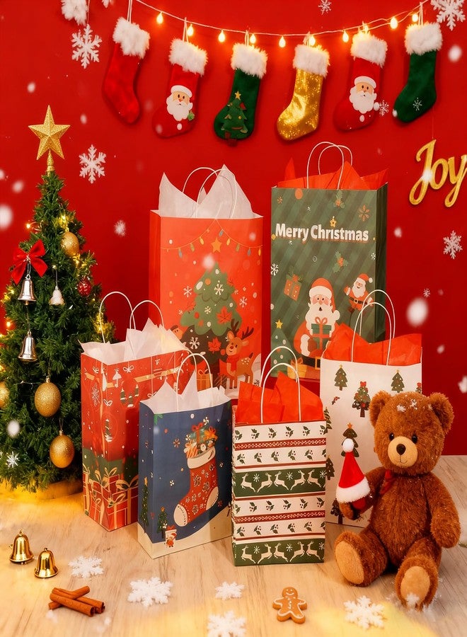 SUNEE Christmas Gift Bags Assorted Sizes and Designs, 24pcs Christmas Paper Gift Bag with Tissue paper, Assorted with Xmas Stockings, Santa Claus Designs for Xmas Gift bags, 8 Large, 8 Medium, 8 Small - Image 5